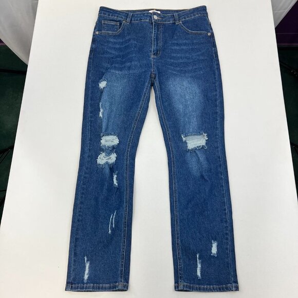 Pink Lily Womens Blue Regular Fit Distressed Denim Boot Cut Jeans Size 31 - Picture 1 of 8
